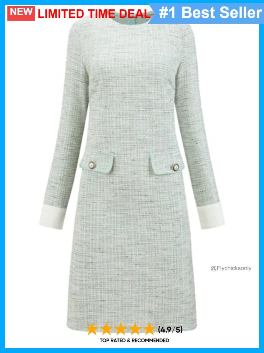 Tweed Sheath Long Sleeve Knee-Length Work Dress
